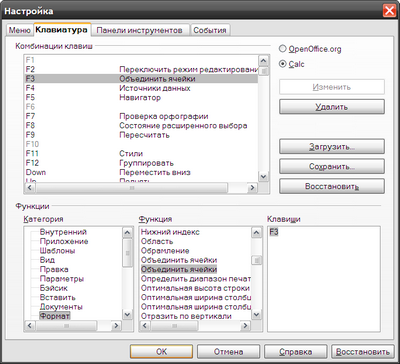 OpenOffice 3.2 Горячие клавиши.